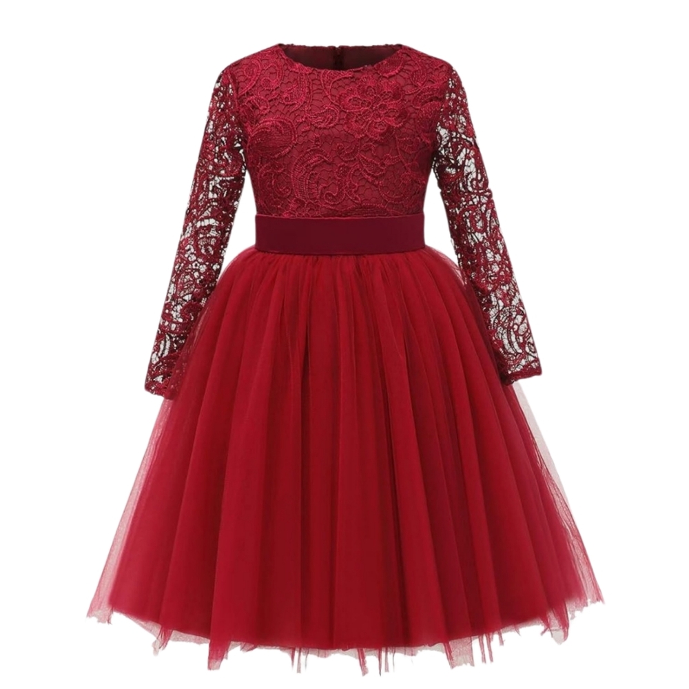 [ABAO Sister] Flower Girl Long Sleeves Lace Top Tulle Skirt Girls Lace Dresse